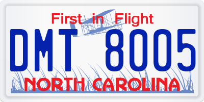 NC license plate DMT8005
