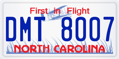 NC license plate DMT8007