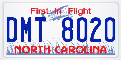 NC license plate DMT8020