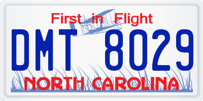 NC license plate DMT8029