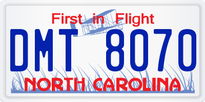 NC license plate DMT8070