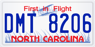 NC license plate DMT8206