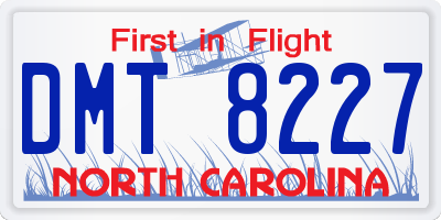 NC license plate DMT8227