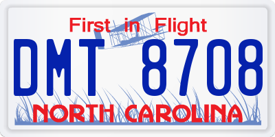 NC license plate DMT8708