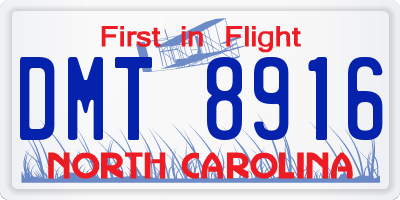 NC license plate DMT8916