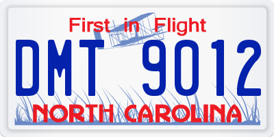 NC license plate DMT9012