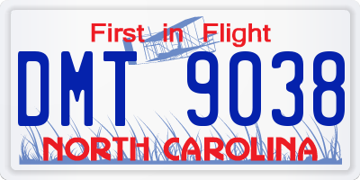 NC license plate DMT9038