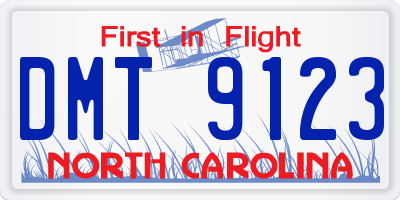 NC license plate DMT9123