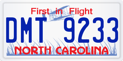 NC license plate DMT9233