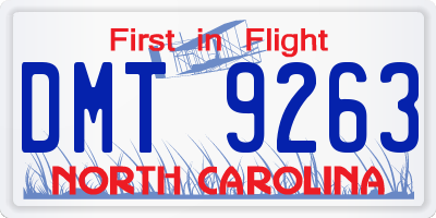 NC license plate DMT9263