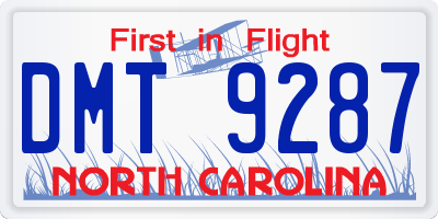 NC license plate DMT9287