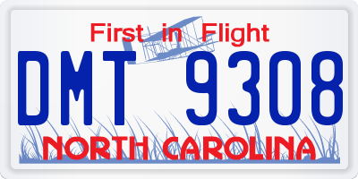 NC license plate DMT9308