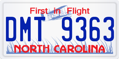 NC license plate DMT9363