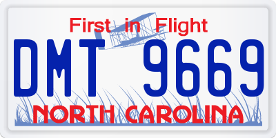 NC license plate DMT9669