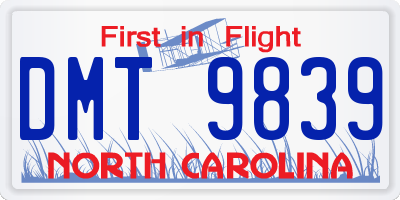 NC license plate DMT9839