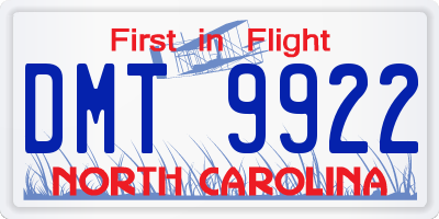 NC license plate DMT9922