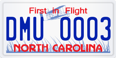 NC license plate DMU0003
