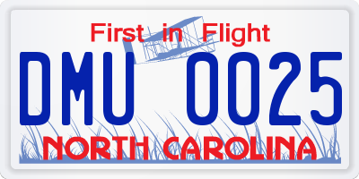 NC license plate DMU0025