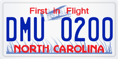 NC license plate DMU0200