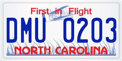 NC license plate DMU0203