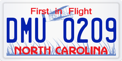 NC license plate DMU0209