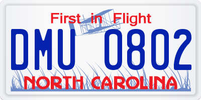 NC license plate DMU0802