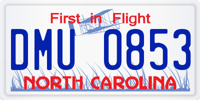 NC license plate DMU0853