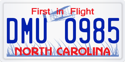 NC license plate DMU0985