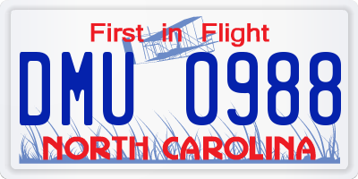 NC license plate DMU0988