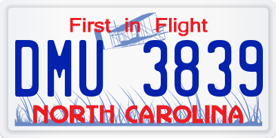 NC license plate DMU3839