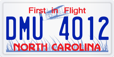 NC license plate DMU4012