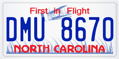 NC license plate DMU8670