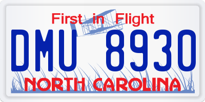 NC license plate DMU8930