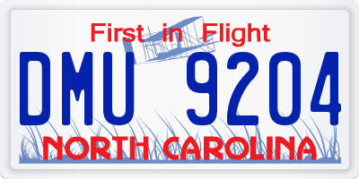 NC license plate DMU9204
