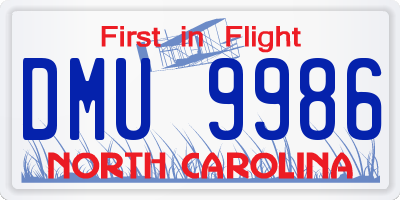 NC license plate DMU9986