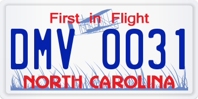 NC license plate DMV0031
