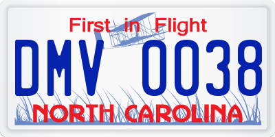 NC license plate DMV0038