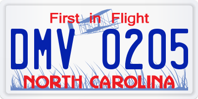 NC license plate DMV0205