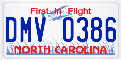 NC license plate DMV0386