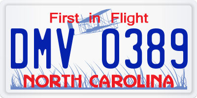 NC license plate DMV0389