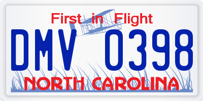 NC license plate DMV0398