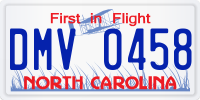 NC license plate DMV0458