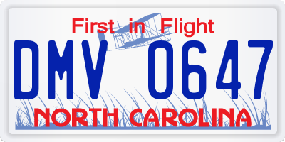 NC license plate DMV0647