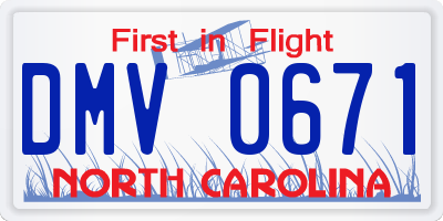 NC license plate DMV0671