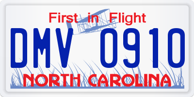 NC license plate DMV0910