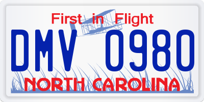 NC license plate DMV0980