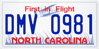 NC license plate DMV0981