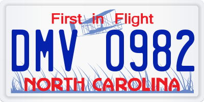 NC license plate DMV0982