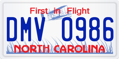 NC license plate DMV0986