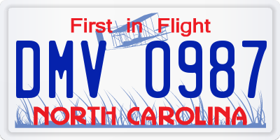 NC license plate DMV0987